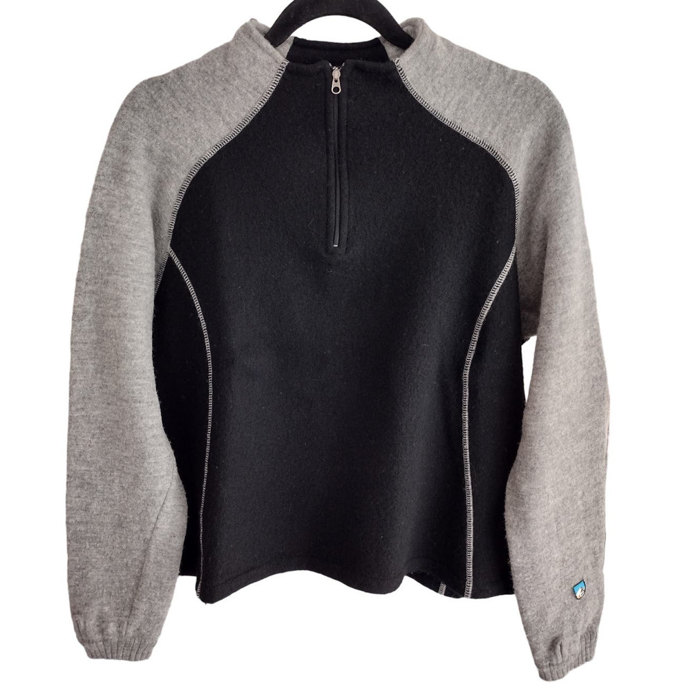 Kuhl | Black & Gray 100% Merino Wool Quarter 1/4 Zip Sweater Thumb Holes